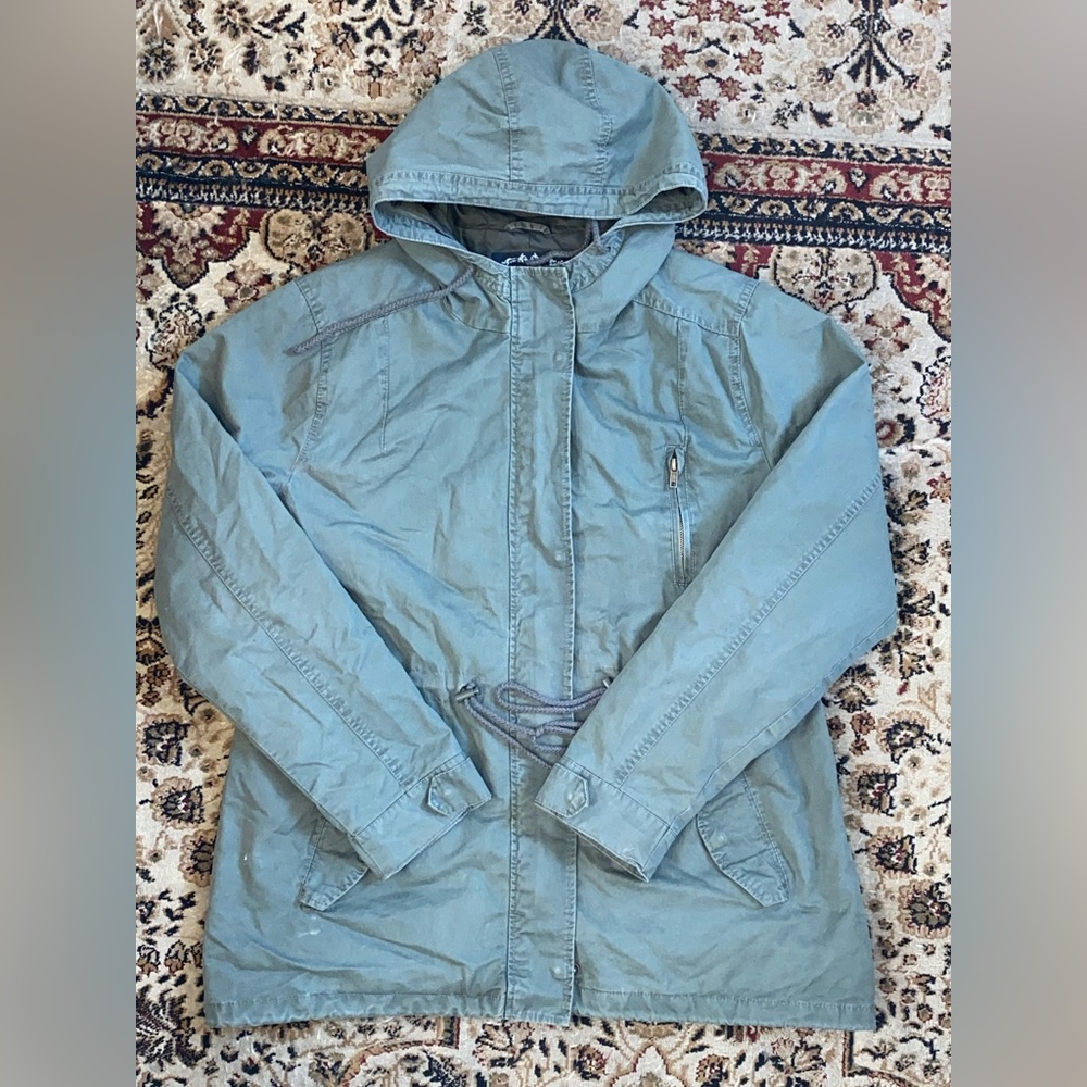 Ambiance Women Light Green Hooded Field Military Style Jacket full zip size 1XL
